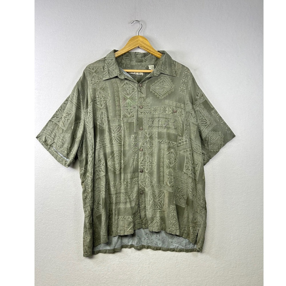 Batik Bay‎ Mens Short Sleeve Button Up Shirt Tropical Geo Print Green XXL